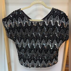 Arianne Black and Silver Sequin Crop Top